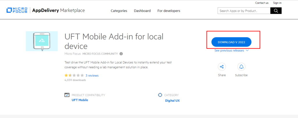 Download UFT Mobile Add-in for local device